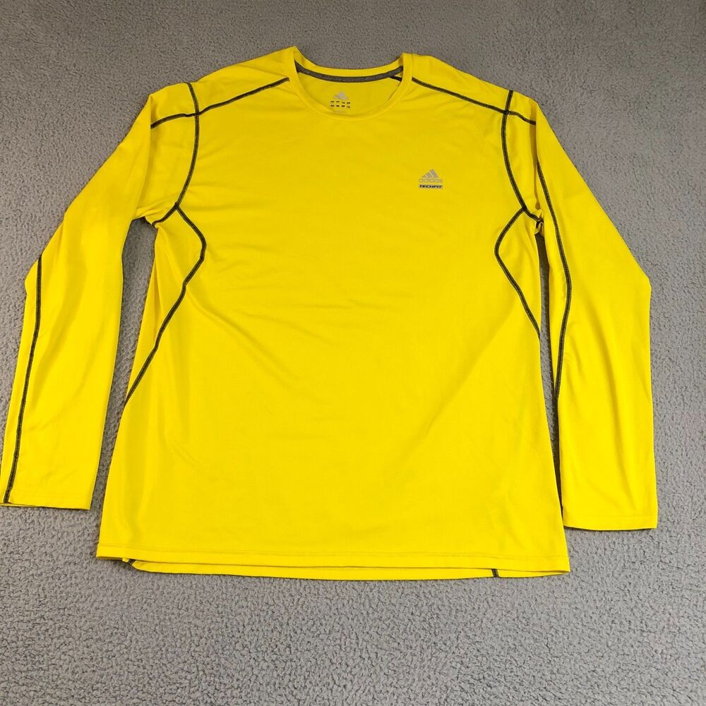 Adidas Shirt Mens XXL Yellow Crew Neck Climalite Athleisure Running Training